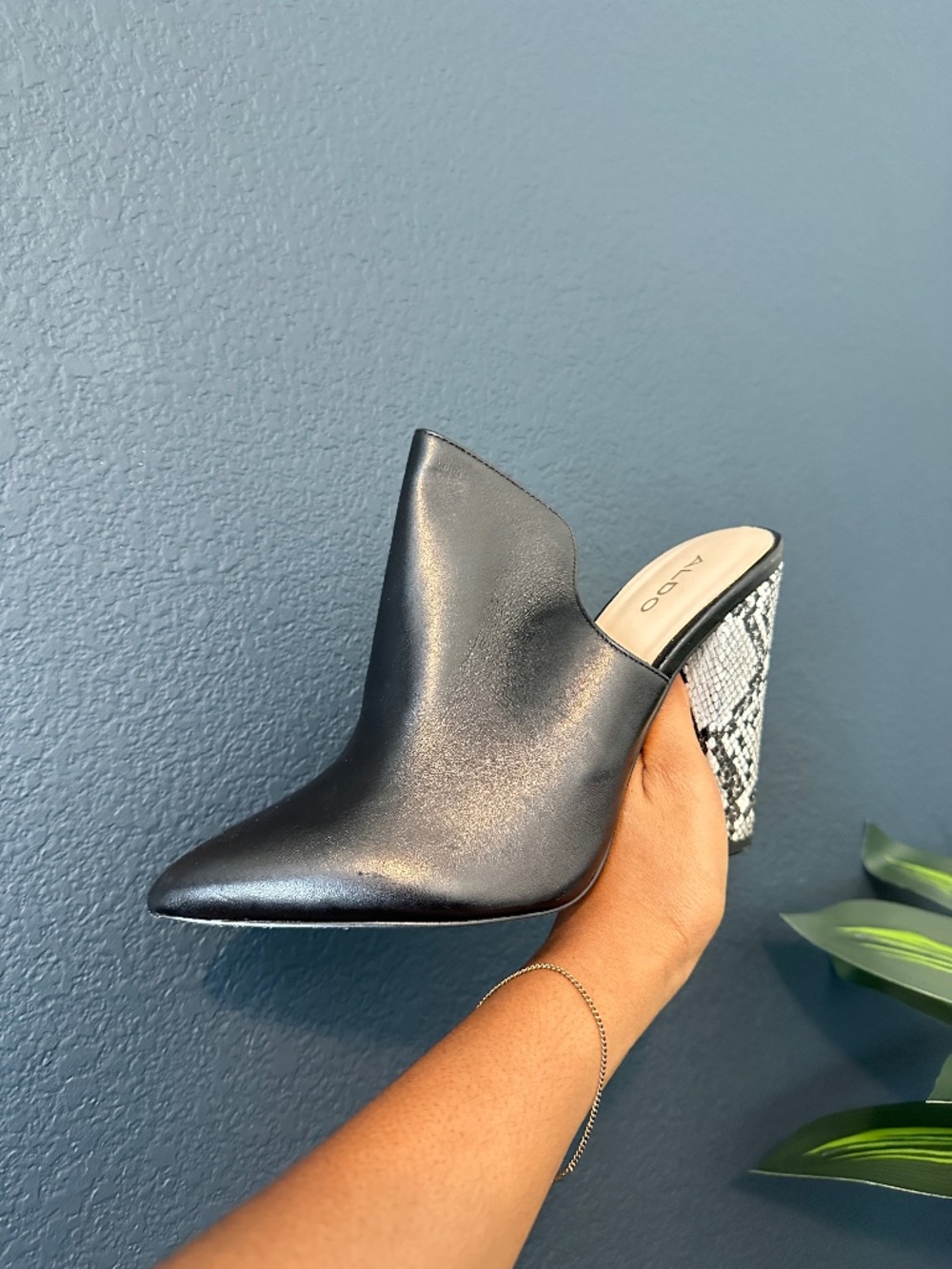 Aldo Black & White Mule Block Heel
